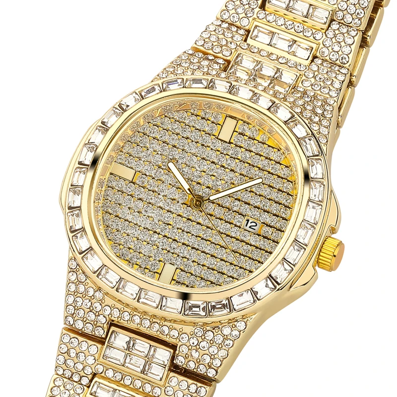 Часы TOPGRILLZ Iced Out Diamond кварцевые часы из нержавеющей стали золотого и серебряного