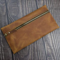 real leather pencil case high capacity handmade genuine leather cowhide zipper file bag pencilcase office school supplies gift