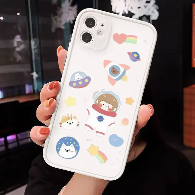 

Cute Cartoon Astronaut Planet Phone Case Matte Transparent for iPhone 7 8 11 12 s mini pro X XS XR MAX Plus cover funda