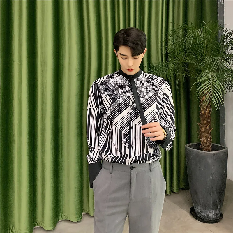 Мужская Повседневная рубашка в черно-белую полоску деловая с галстуком-бабочкой