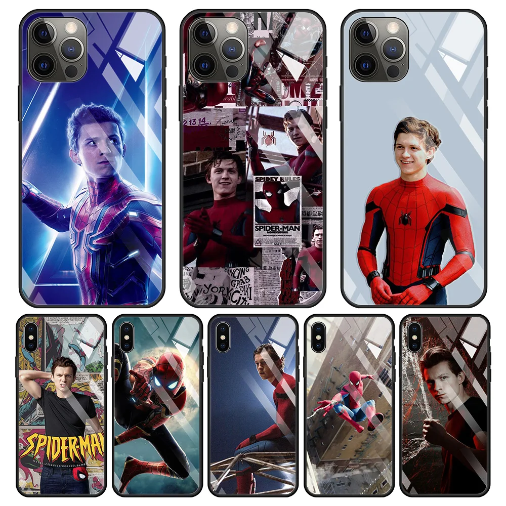 Чехол из закаленного стекла для iPhone 13 12 11 Pro Max XS XR X 7 8 6 6S Plus Mini SE 2020 чехол Marvel Tom Holland