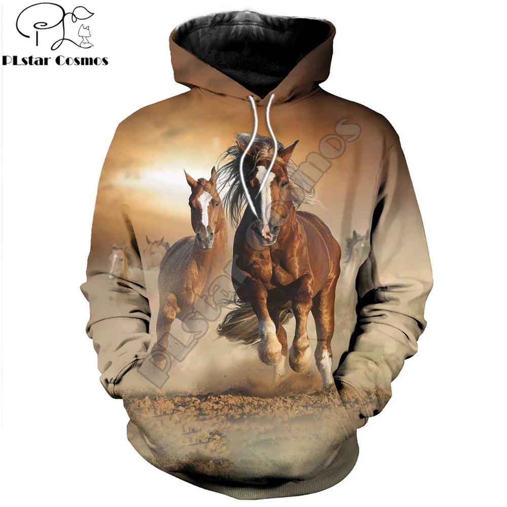 

PLstar Cosmos 2019 New Fashion Mens hoodies 3D Printed animal Horses galloping Hoodie Harajuku streetwear sudadera hombre