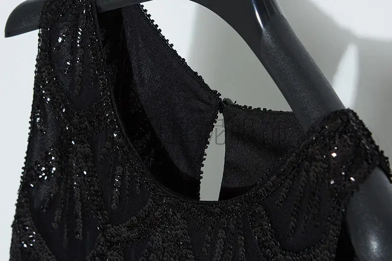 

2021 Summer New European Women Sleeveless Slim Knee-length Dress Luxury Embroidery Sequins Stitching Fashion Ladies Vest Dress