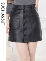 high waist leather skirt 2021 new fashion fall winter pu pockets button mini a line skirts s xxxl size black skirt female