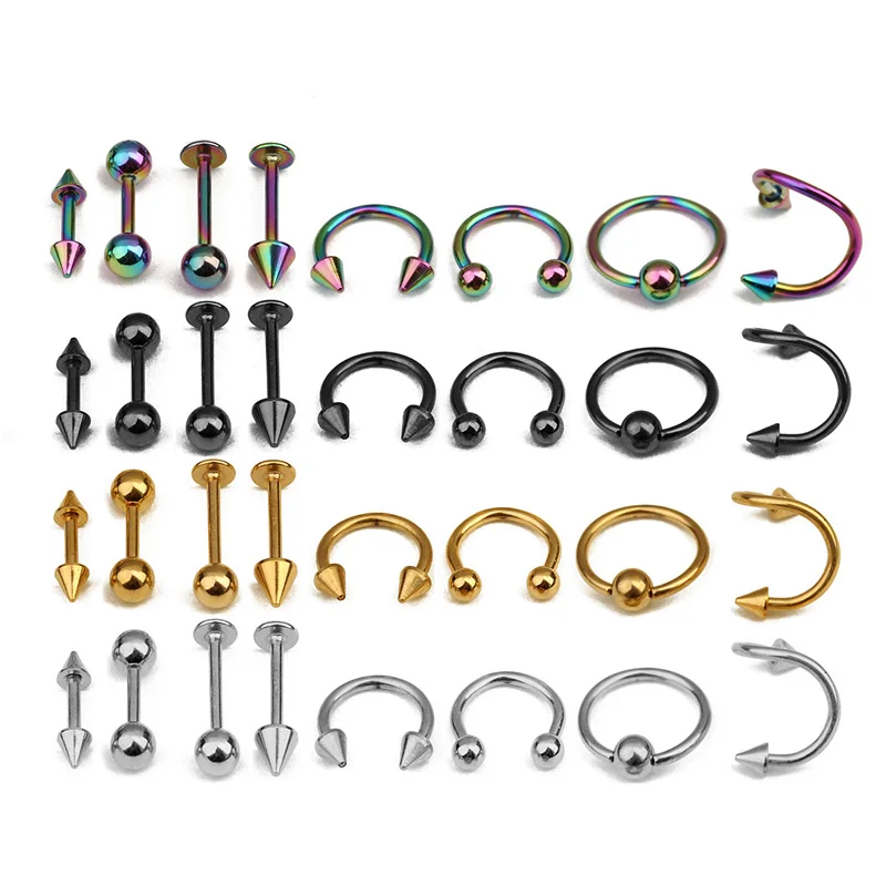 

16pcs/lot Stainless Steel Ear Piercings Helix Piercing Eyebrow Piercings Lip Rings Earring Tragus Barbell Piercings Body Jewelry