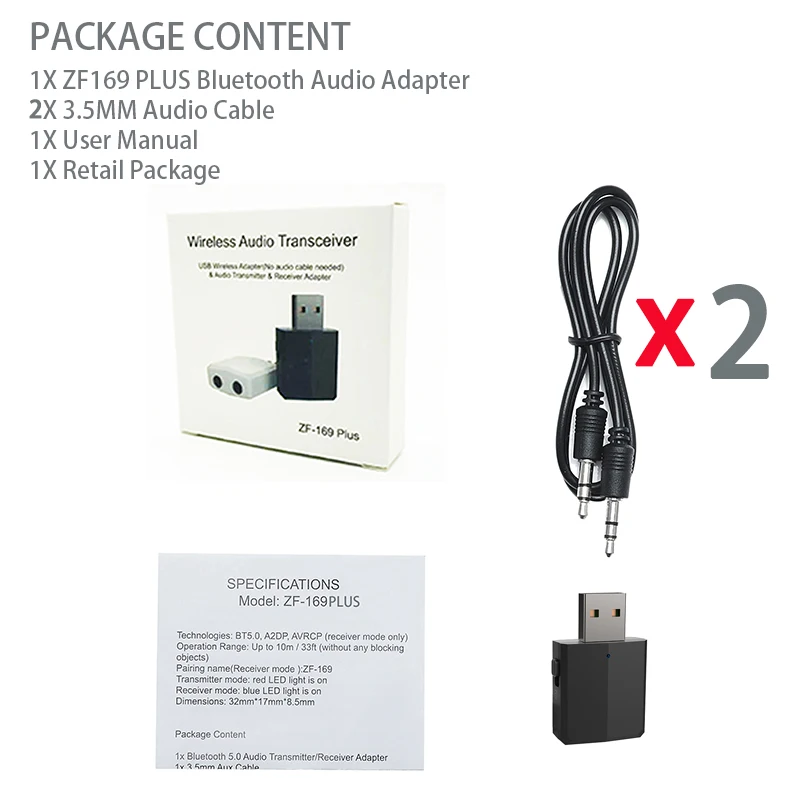 ZF169PLUS Black KN330 USB Bluetooth 5,0 передатчик приемник BT 3,5 мм AUX Jack 3 в 1 стерео аудио Музыка беспроводной Bluetooth адаптер для ТВ автомобиля - Цвет: ZF169PLUS Black