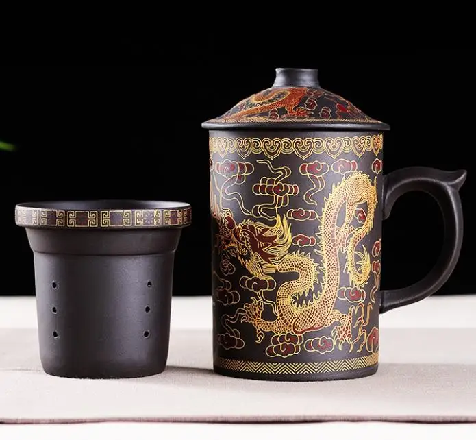 Ручная работа круглая фиолетовая глиняная чашка для чая с крышкой пуэр фильтр