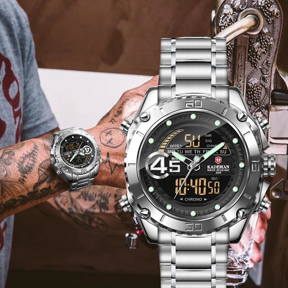 9054 мужские часы модные спортивные супер крутые кварцевые светодиодные цифровые