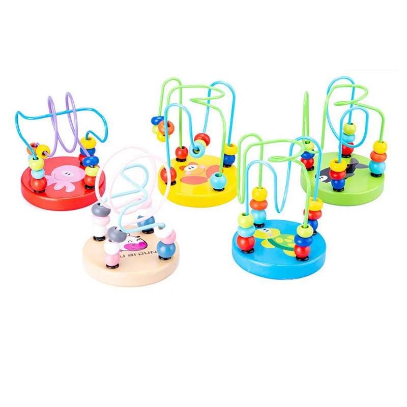 

Montessori Wooden Toys Wooden Circles Bead Wire Maze Roller Coaster Educational Wood Puzzles Boys Girls Kid Math Toy