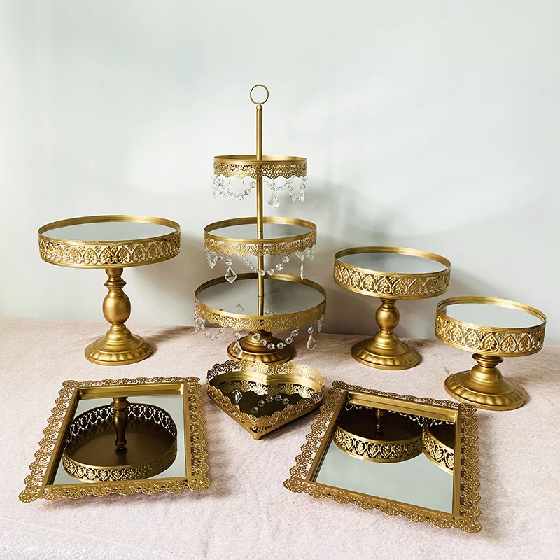7pcs in set Подставка для торта круглая подставка для кекса металлическая подставка для десерта подставка для торта Золотая - Цвет: 7pcs in set