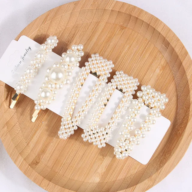 

5 pieces / set fashionable pearl women's girl elegant imitation geometry hairpin sweet clip stick