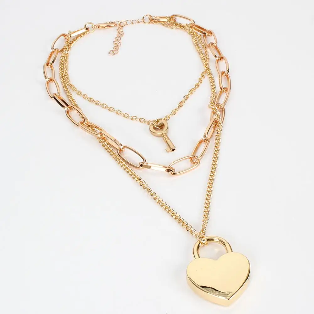 Мульти Слои ключ блокировки для влюбленных подвеска Чокер ожерелье в стиле панк