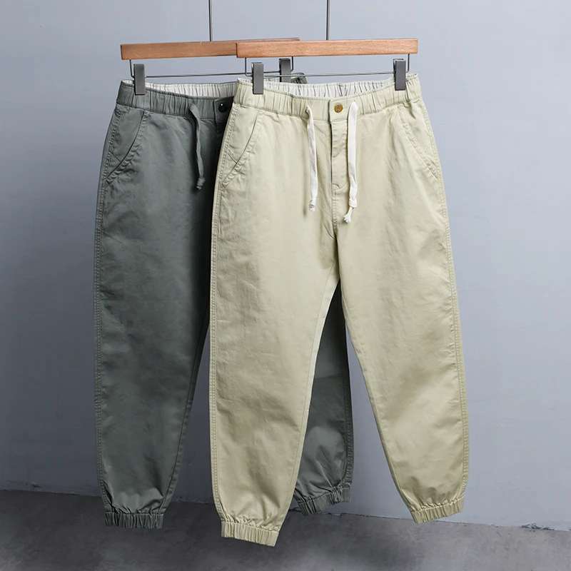 

Брюки мужские повседневные из хлопка, Модные свободные штаны с поясом, однотонная удобная одежда, весна-лето