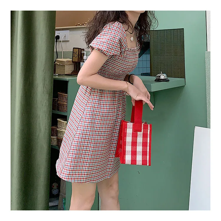 Модная Милая женская сумка холщовые сумки клетчатая Женская сумочка тоуты