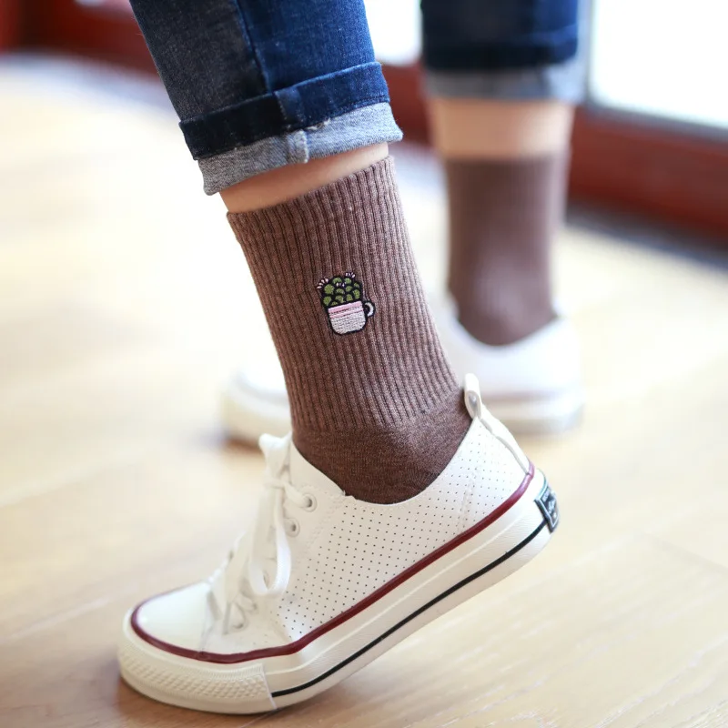 Instime/хлопковые зимние носки женские с вышивкой в виде головы животного 1