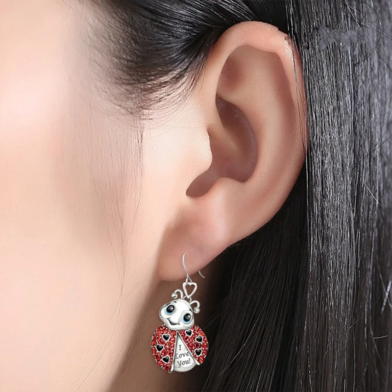 Exquisite Red Enamel Animal Ladybug Small Stud Earrings For Women I Love You Cute Insect Girls Jewelry | Украшения и аксессуары