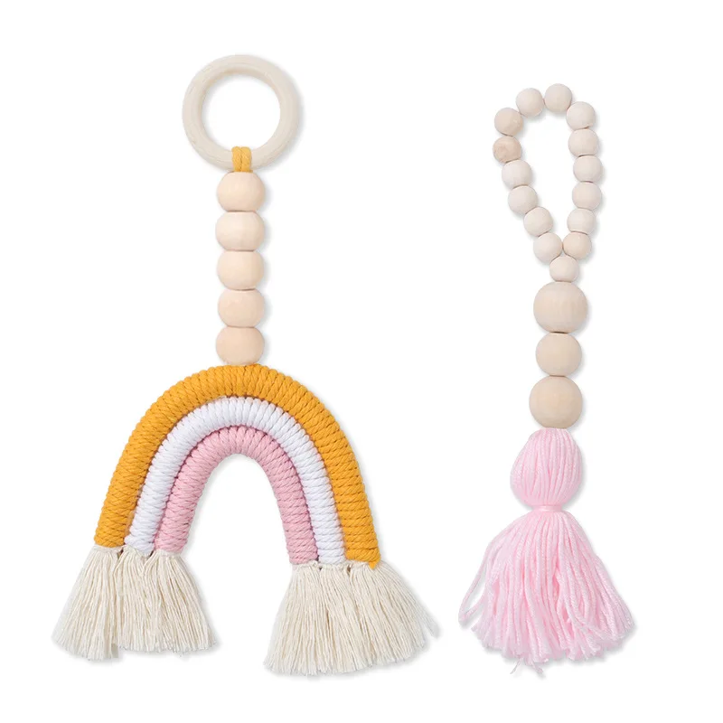 

Rainbowl Boho Teether Crochet Wood Ring Natural Cotton Teething Gender Neutral Accessories Teething Toys Hand-Woven Teether