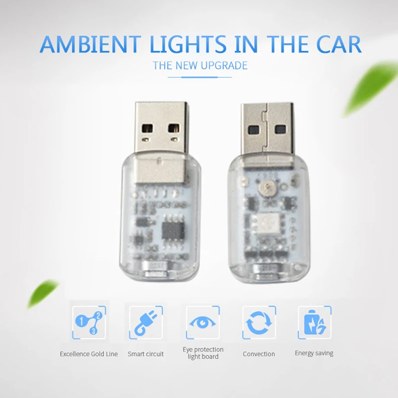 

Миниатюрный автомобильный атмосферный светильник с USB, цветной Ночной светильник, декоративная лампа, автомобильный светильник, s части, се...