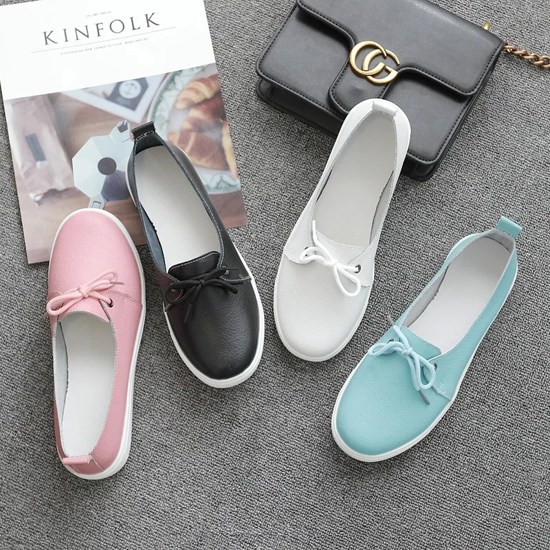 New Women Shoes Casual Loafers Woman Flats Split Leather Cowhide High Quality Plus Size 44 Ladies Sneakers Fashion Shoes Female