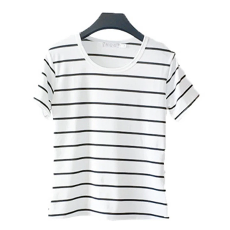 Женская Повседневная футболка в полоску свободный Хлопковый пуловер с коротким