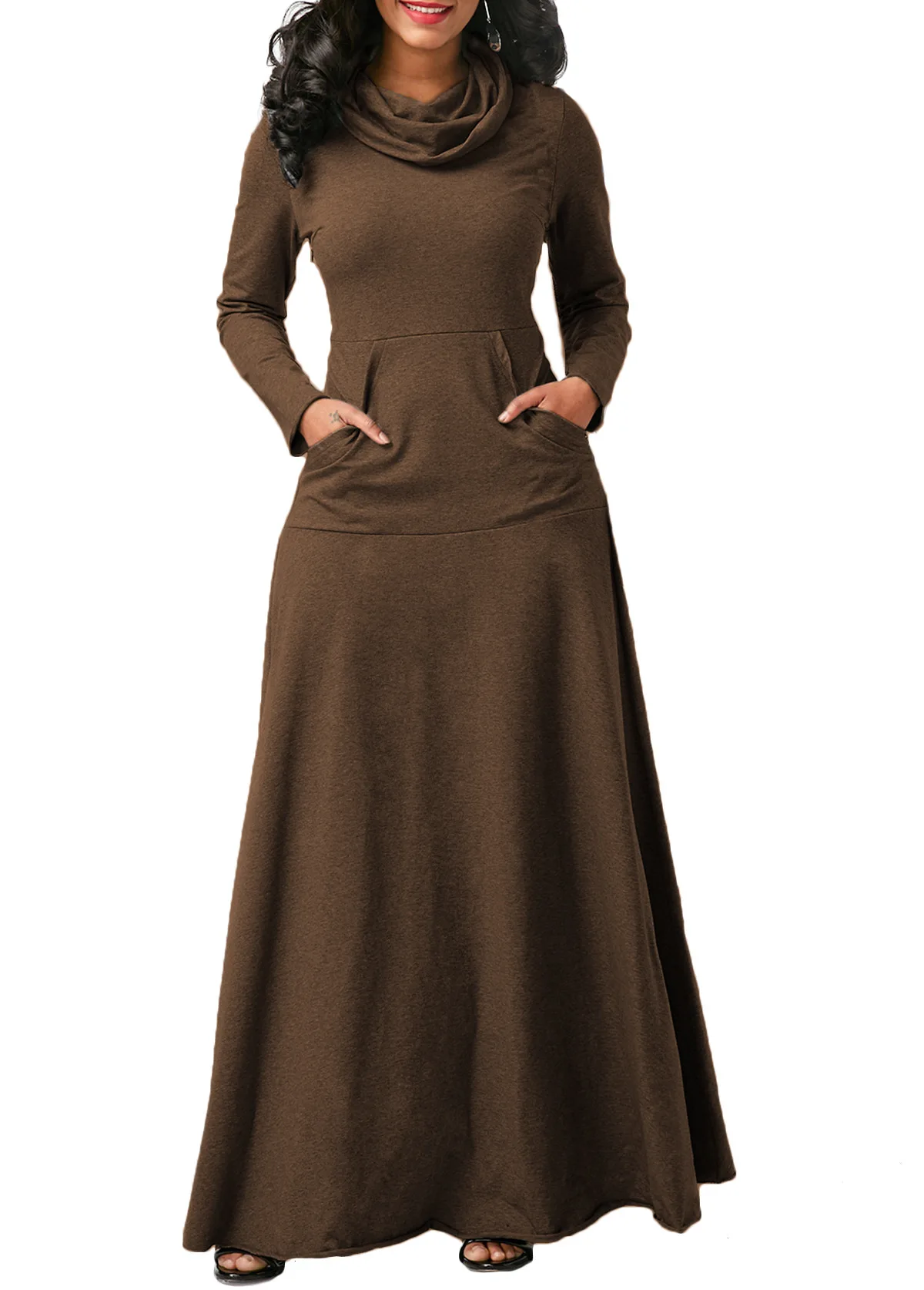 Женское платье-макси с высоким воротником длинным рукавом и | Женская одежда