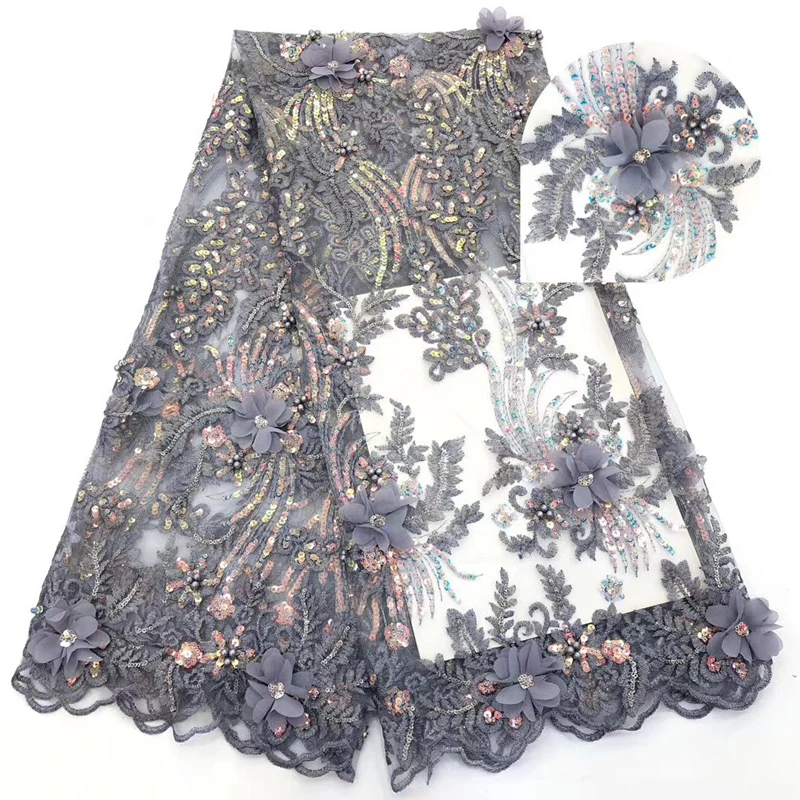 

Lace Fabric For Dresses 2020 New Design Flowers Applique Embroidery With Beads Sequins Voile Lace Polyester For Party Dress
