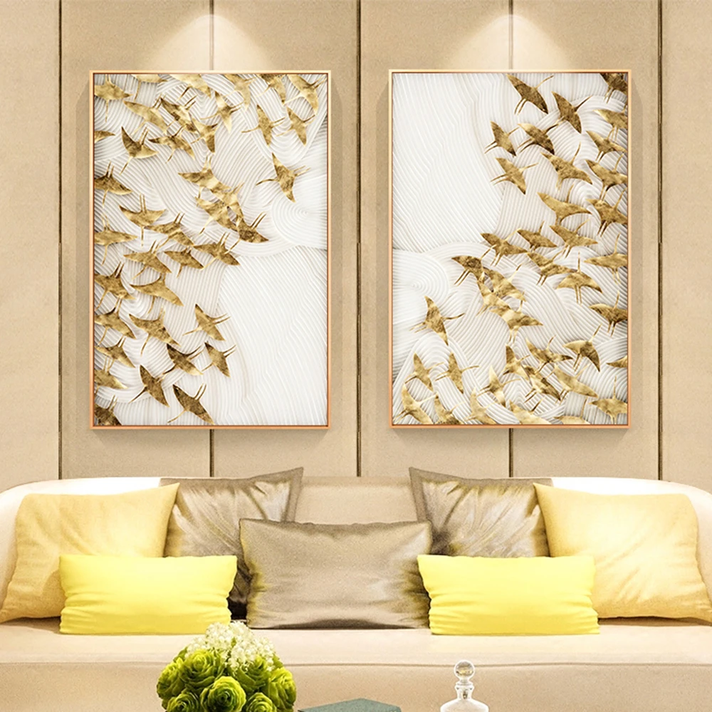

Wall Art Abstract Golden Birld Picture Modern Style Canvas Print Painting Art Poster Living Room Unique Decoration