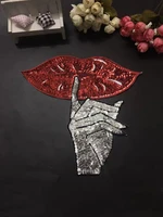 2019 new silver hand with red lips iron on sequin patches for colthes mouth sequins patch and embroidery appliques sewing doy