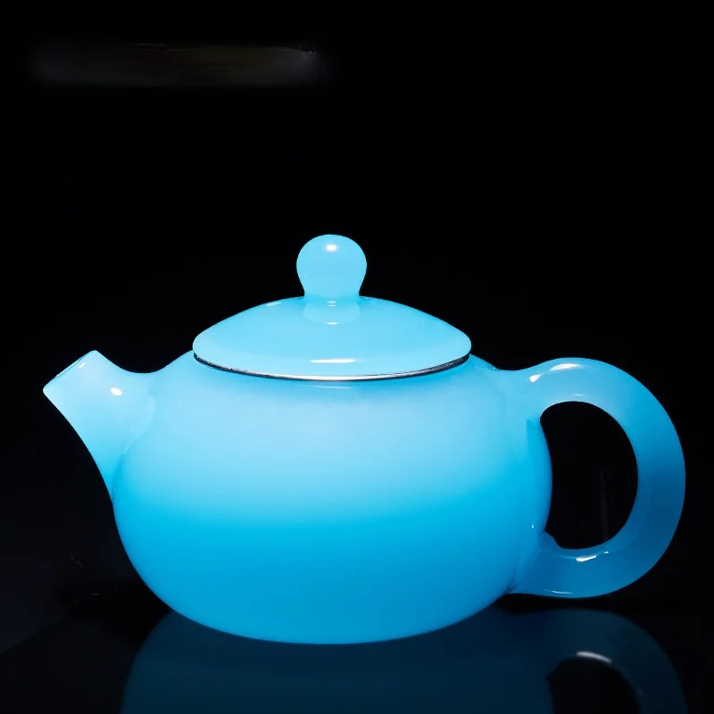 

TT Ice BlueJade Porcelain Teapot Tea CupSet Female Imitation Xi Shi Purple Sand Teapot White PorcelainColoredGlaze Glass Tea Set