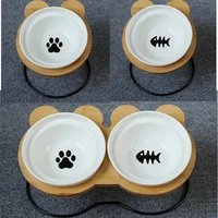 new cartoon high end pet bowl bamboo shelf ceramic feeding and drinking bowls for dogs cats pet feeder accessories pets products