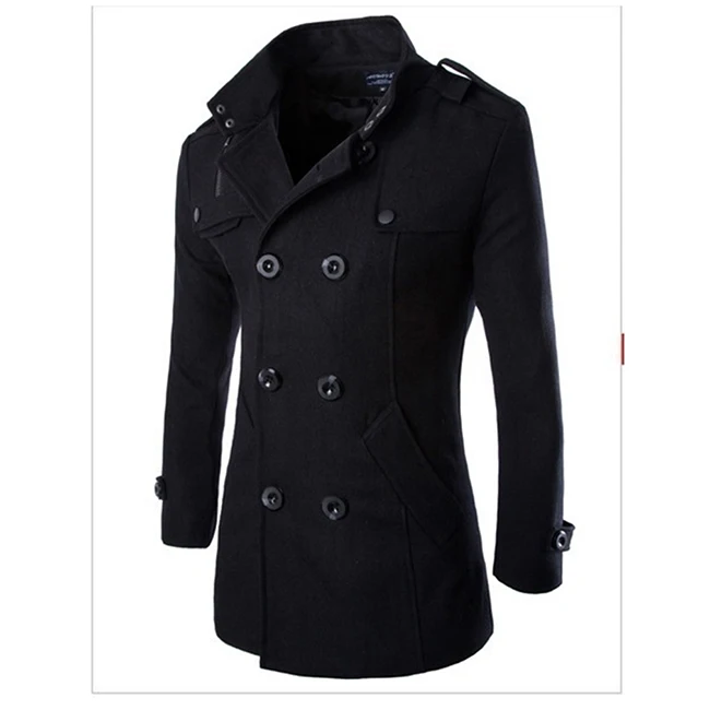 black 3XL Мужская Осенняя зимняя теплая шерстяная Мужская модная повседневная шерстяная куртка пальто двубортная верхняя одежда пальто для мужчин размера плюс - Цвет: black