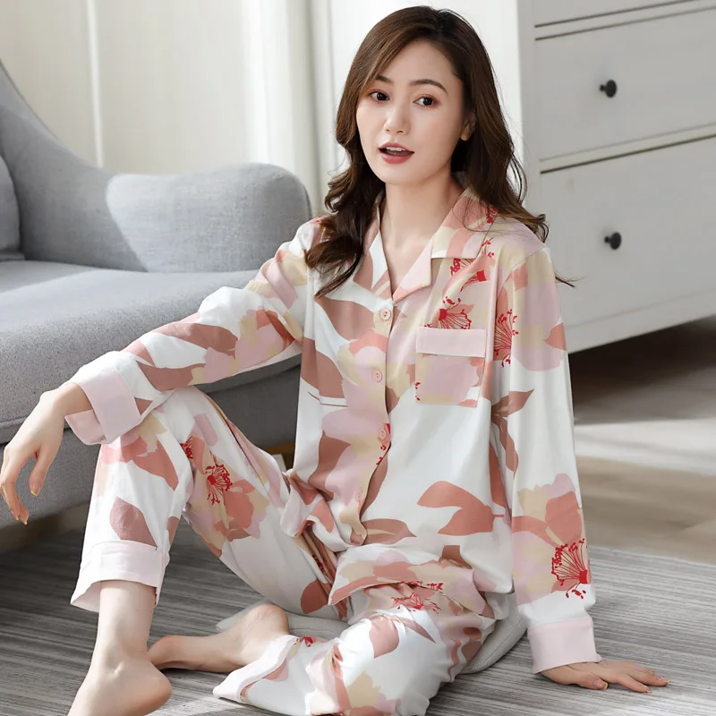 

Women Cotton Pajamas Sets Cotton Homewear Women Home Clothes Lounge Wear Autumn Long Sleeve Female Pajamas Sleepwear Plus Size