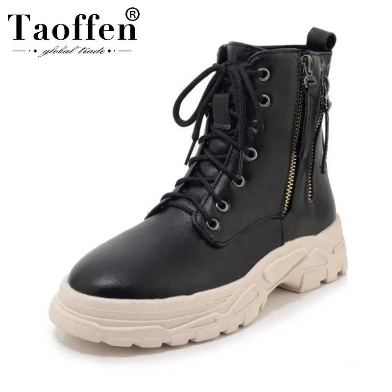 Taoffen Plus Size 29-46 Ladies Ankle Boots Zipper Round Toe Brand Shoes Women Winter Keep Warm Fur Botas Female Footwear 