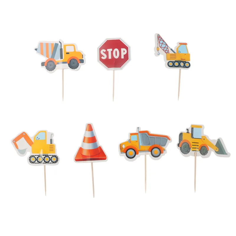 Engineering Construction Vehicle Decoration Traffic Sign Star Cake Topper for Birthday Party Baby Shower Baking Supplies Gifts | Дом и сад