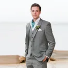 Простые серые свадебные костюмы, мужской деловой приталенный Свадебный костюм из трех предметов, смокинг жениха для жениха, модное платье (пиджак + брюки + жилет)