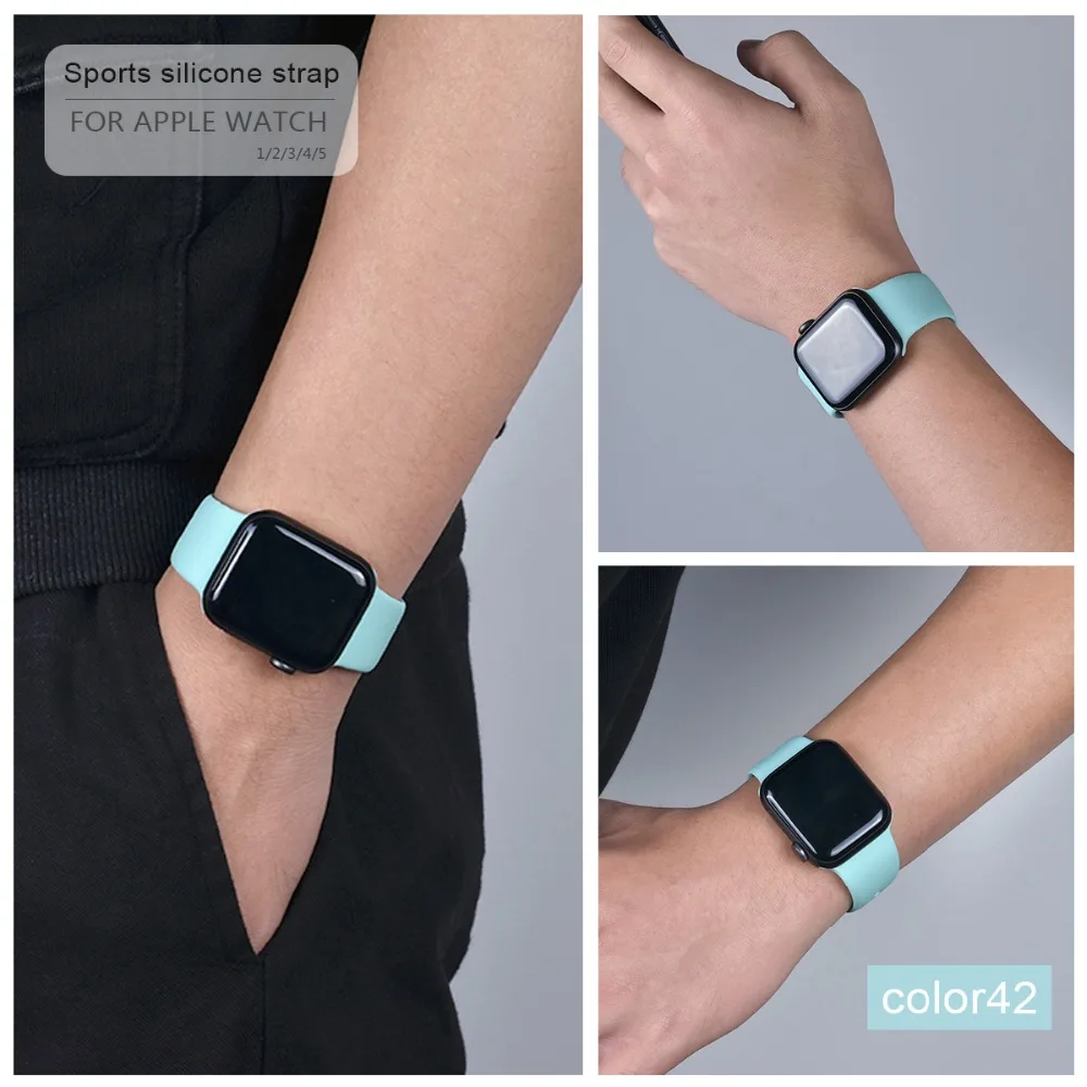 Мягкий силиконовый спортивный ремешок для Apple Watch 5 4 3 2 1 38 мм 42 мм, резиновый ремешок для часов Iwatch series 5 4 40 мм 44 мм