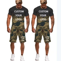 custom logo new camouflage printed t shirt sports suit casual running suit summer short sleeve shorts 2 piece set