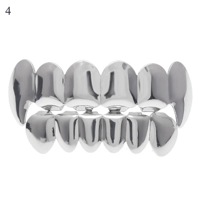 Посеребренный Хип-хоп золотые зубы Grillz верхние и нижние грили зубной рта Панк зубы шапки Косплей вечерние украшения для зубов - Окраска металла: Посеребренный