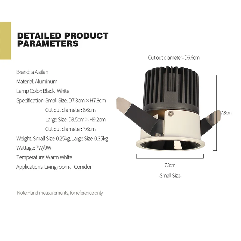 Круглый черный Встраиваемый светодиодный точечный светильник Aisilan 7 5 см