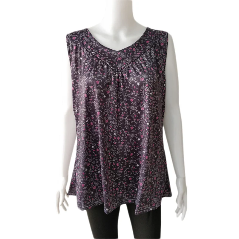 Новые женские цветочные топы без рукавов размера плюс с v образным вырезом летние