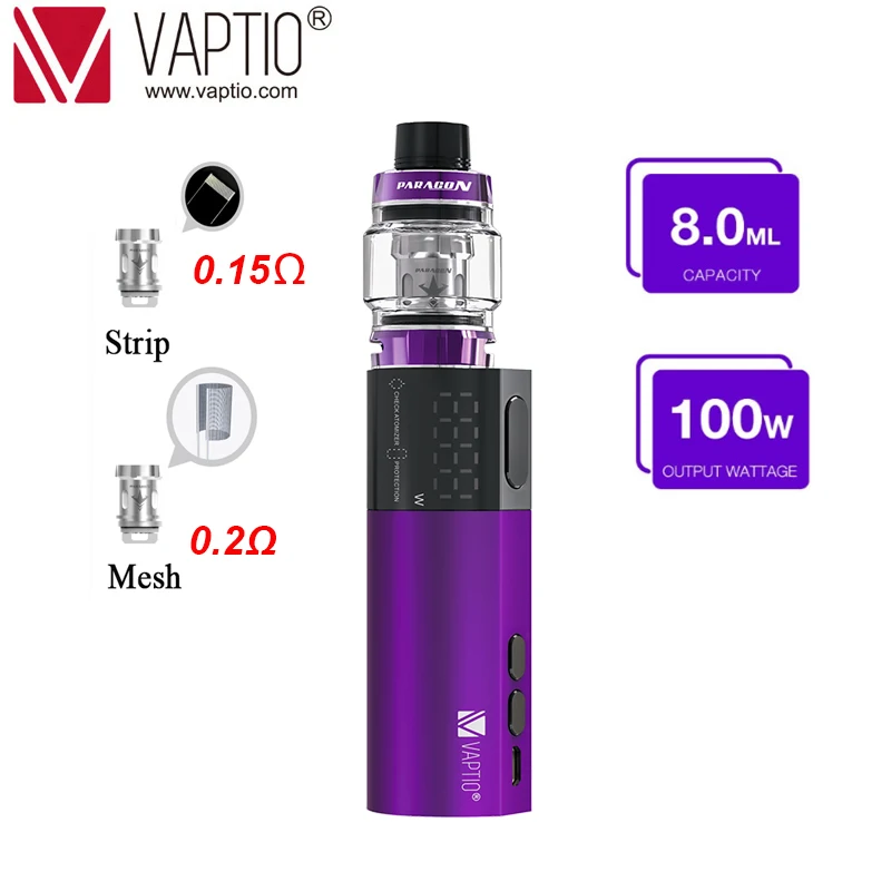 Электронная сигарета Vaptio VEX100 kit vaper 100 Вт 8 0 мл бак капсулы 21700/18650 Ом сетчатые катушки подходит для батареи