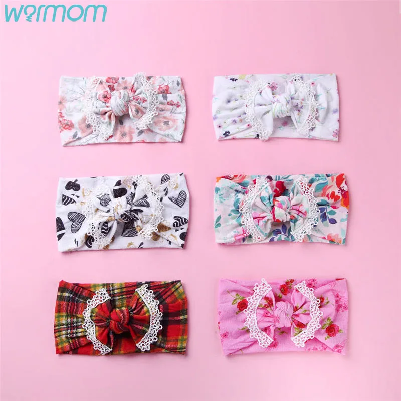

Warmom Children's Super Soft Nylon Printed Headdress Machine Embroidery Hollow Plum Lace Baby Girls Headband Photography Props
