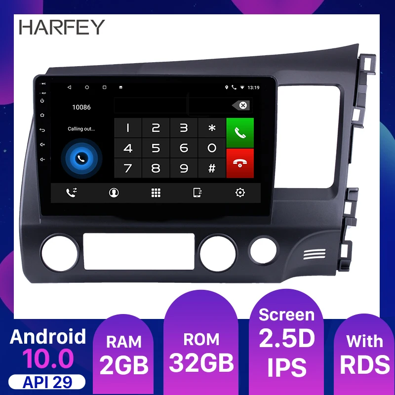 Автомагнитола Harfey Android 10 0 1 дюйма GPS для HONDA CIVIC 2006 2011 с правосторонним приводом DVR Wi
