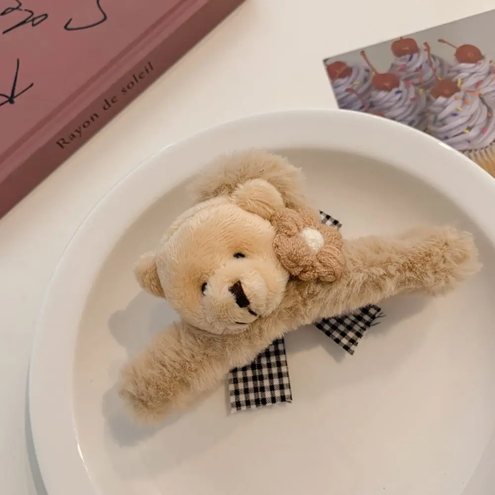 

Korean Cute Plush Cartoon Bear Flowers Hair Claw Big Plaid Bow Hair Grab Back Head Shark Clip for Women Fashion Headwear