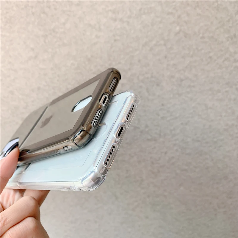 

Clear Card Holder Phone Case For iPhone 12 Mini 11 Pro Max XS MAX XR X 6 6s 7 8 Plus Bumper Solid Color Credit Slot Back Cover