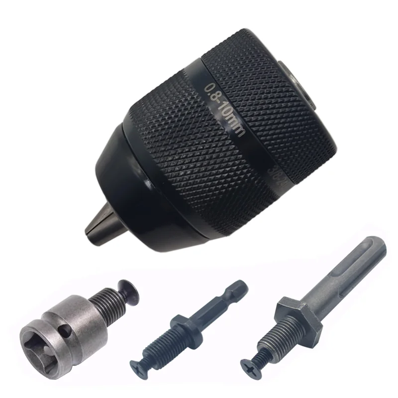 

0.8-10mm 3-Jaw 3/8-24UNF Keyless Drill Chuck Quick Change Wrench Adapter SDS-Plus Shank 1/4" Hex Square for Impact Wrench