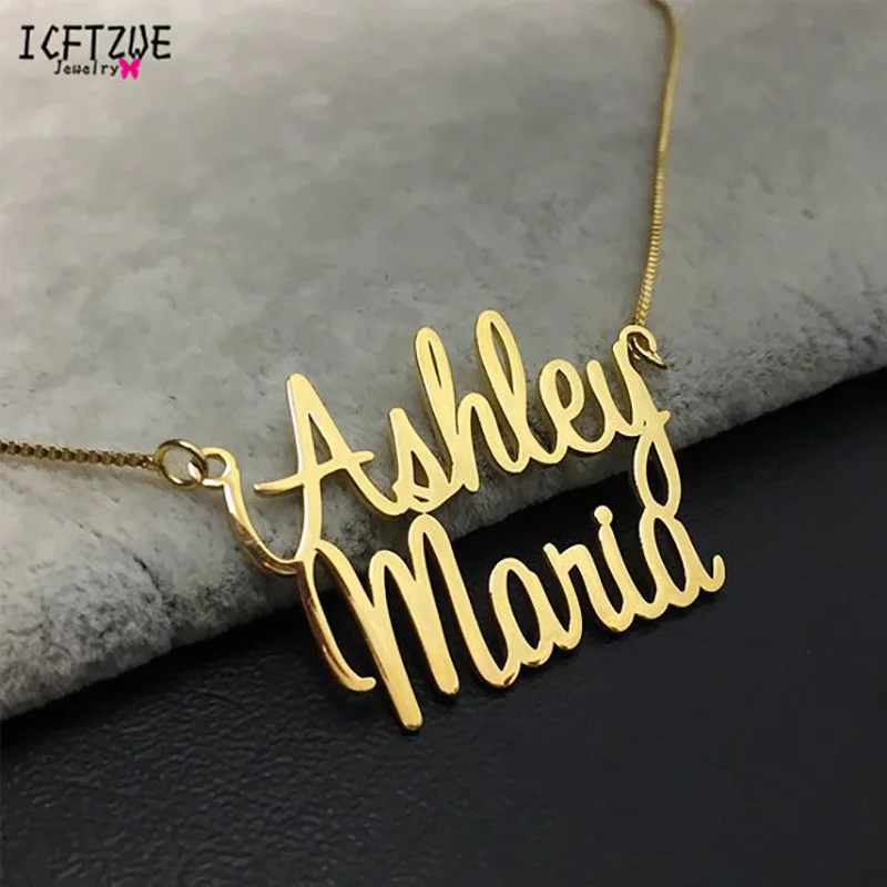 Custom Double Names Necklace Women Personalized Stainless Steel Gold Chain Pendants Necklace Holiday Jewelry Gift bijoux femme