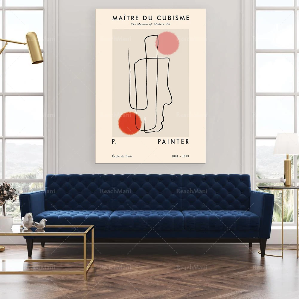 

Picasso minimalist print, vintage cubism abstract poster, line Pablo Picasso exhibition poster