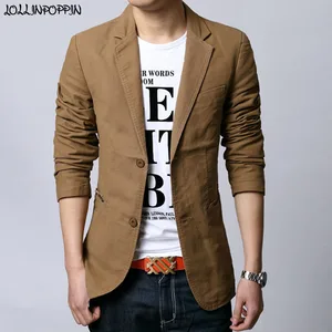 Мужской блейзер цвета хаки с английским лацканом на двух пуговицах, однобортный мужской повседневный пиджак, коричневыйчерный