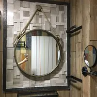 Vintage iron art  hemp rope makeup mirror wall hanging decoration retro handmade luxury wall ornamnet creative Circular mirror